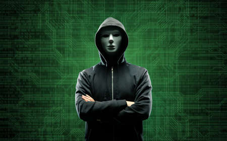 Wanted Hacker is Coding Virus Ransomware Using Abstract Binary Code. Cyberattack, System Breaking and Malware Concept.の写真素材