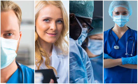 Professional medical doctors working in hospital office, Portrait of young and confident physicians. Set of different images.の写真素材