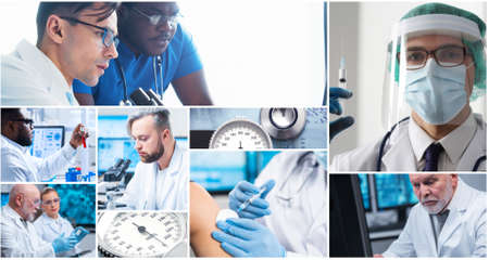 Professional medical doctors working in hospital office, Portrait of young and confident physicians. Set of different images.の写真素材
