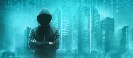 Wanted Hacker is Coding Virus Ransomware Using Abstract Binary Code. Cyberattack, System Breaking...