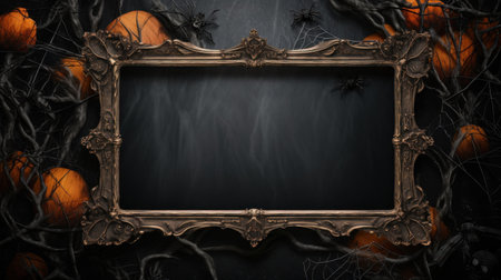 Halloween frame background with copy space for any text. Pumpkins, skulls, bats and scary elements. Halloween, witchcraft and magic concept.の素材