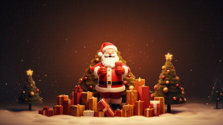 Magical Christmas background with Santa Claus. Fairytale abstract illustration style. Holiday celebration concept.の素材