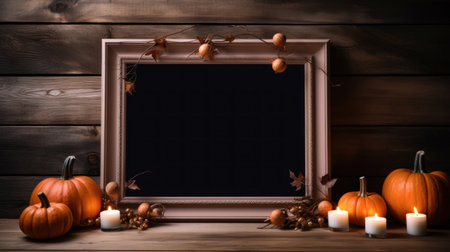 Halloween frame background with copy space for any text. Pumpkins, skulls, bats and scary elements. Halloween, witchcraft and magic concept. AI Generated image.の素材