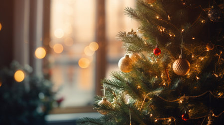 Loving couple celebrating Christmas at home. Man and woman in a seasonal winter interior. The concept of holidays.の素材