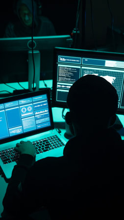 Individuals engaged in cryptocurrency-related activities using computer interfaces. Concepts of...