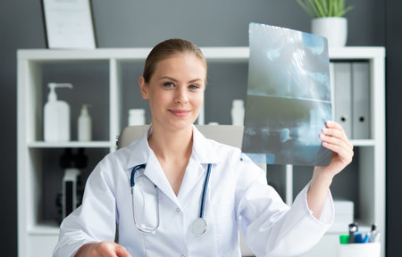 Young and professional female doctor working in a medical office. Health care and medicine concept.の写真素材