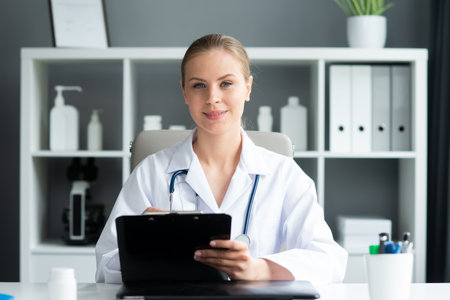 Young and professional female doctor working in a medical office. Health care and medicine concept.の写真素材