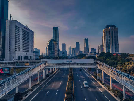 Pedestrian bridge at Semanggi Interchange, Jakarta, Indonesiaのeditorial素材