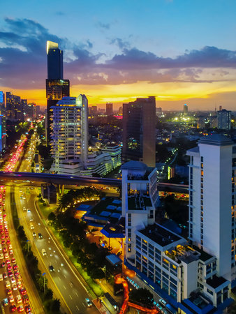 Bangkok cityscape at twilight.