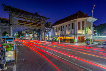 The light trails on the street in Bangkok at night.の写真素材