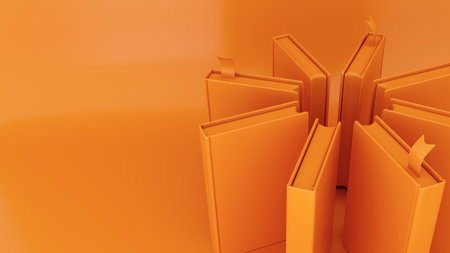 Monochrome orange books, background, illustration - 3d renderingの写真素材
