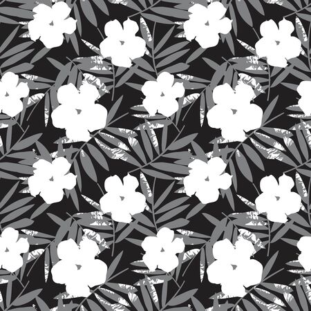 Black and white Floral botanical seamless pattern background for fashion prints, graphics, backgrounds and craftsのイラスト素材