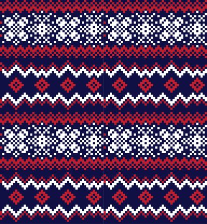Red Navy Christmas fair isle pattern background for fashion textiles, knitwear and graphicsのイラスト素材