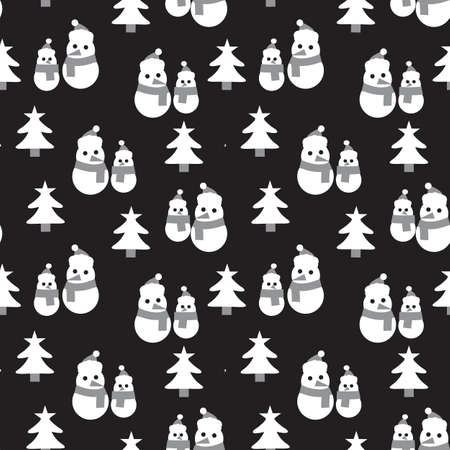 Black and white Christmas Snowman seamless pattern background for website graphics, fashion textileのイラスト素材