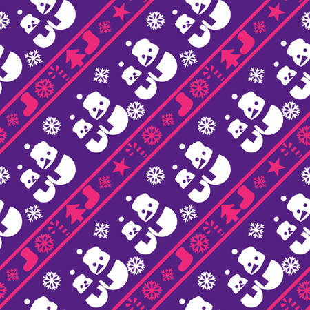 Purple Christmas Snowman seamless pattern background for website graphics, fashion textileのイラスト素材