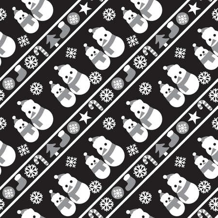 Black and white Christmas Snowman seamless pattern background for website graphics, fashion textileのイラスト素材
