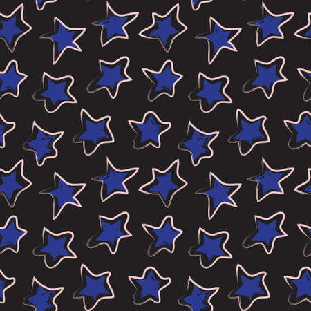Pink Navy Stars brush stroke seamless pattern background for fashion textiles, graphicsのイラスト素材