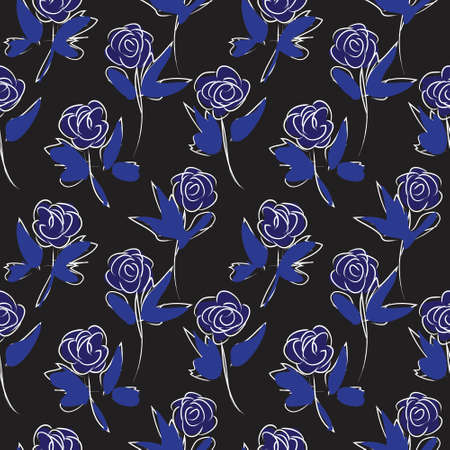 Blue Floral brush strokes seamless pattern background for fashion prints, graphics, backgrounds and craftsのイラスト素材