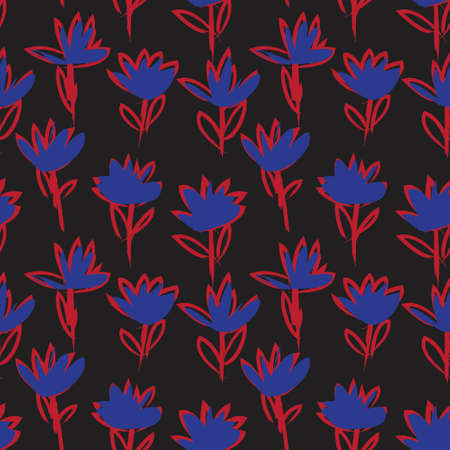 Red Navy Floral brush strokes seamless pattern background for fashion prints, graphics, backgrounds and craftsのイラスト素材