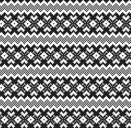 Black and White Christmas fair isle pattern background for fashion textiles, knitwear and graphicsのイラスト素材