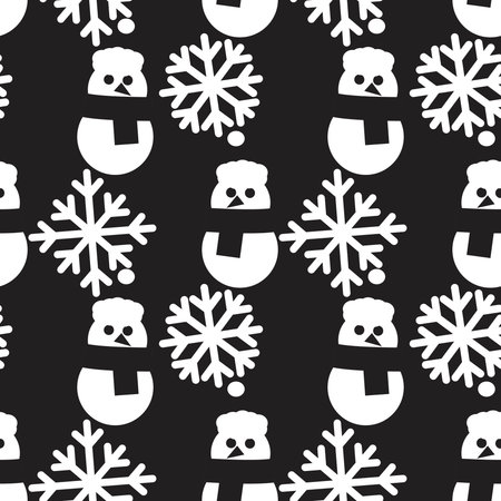 Black and white Christmas Snowman seamless pattern background for website graphics, fashion textile