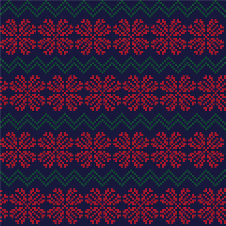 Red Navy Christmas snowflake fair isle pattern background suitable for fashion textiles, knitwear...
