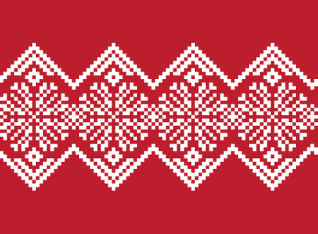 Red Christmas snowflake fair isle pattern background suitable for fashion textiles, knitwear and graphicsのイラスト素材