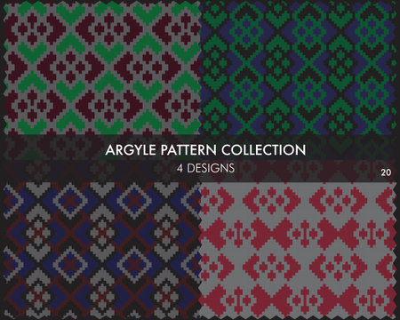 Argyle seamless pattern collection includes 4 design swatches for fashion textiles, knitwear and...
