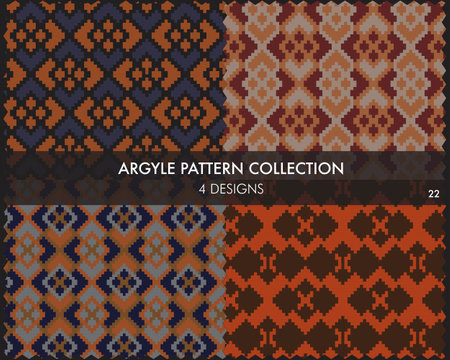 Argyle seamless pattern collection includes 4 design swatches for fashion textiles, knitwear and graphicsのイラスト素材