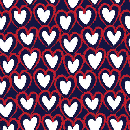 Red Navy Heart shaped brush stroke seamless pattern background for fashion textiles, graphics