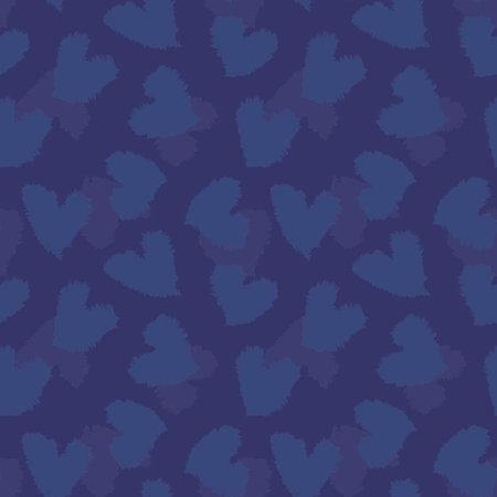 Blue Heart shaped brush stroke seamless pattern background for fashion textiles, graphics