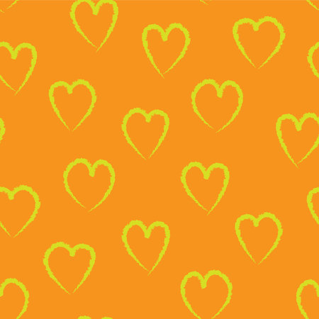 Orange Heart shaped brush stroke seamless pattern background for fashion textiles, graphics