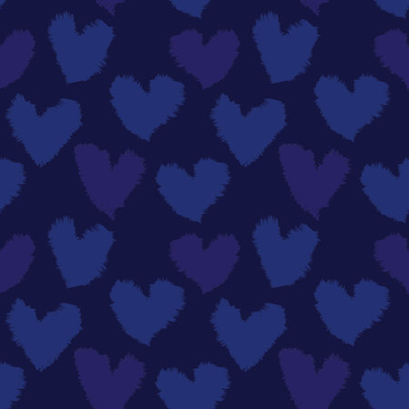 Blue Heart shaped brush stroke seamless pattern background for fashion textiles, graphics