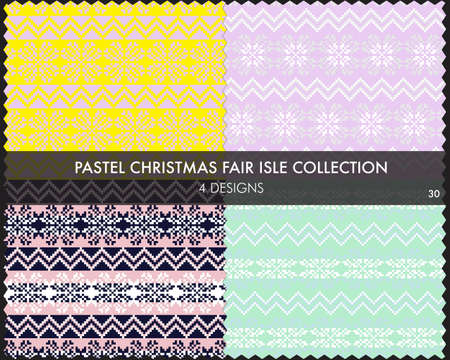 Pastel Christmas fair isle pattern collection includes 4 design swatches for fashion textiles, knitwear and graphicsのイラスト素材