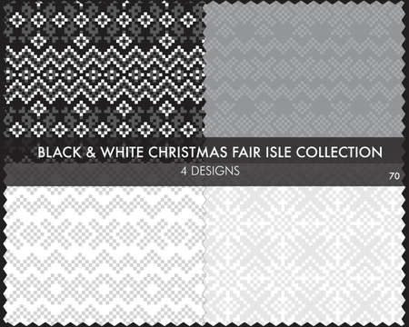 Black and White Christmas fair isle pattern collection includes 4 design swatches for fashion textiles, knitwear and graphicsのイラスト素材