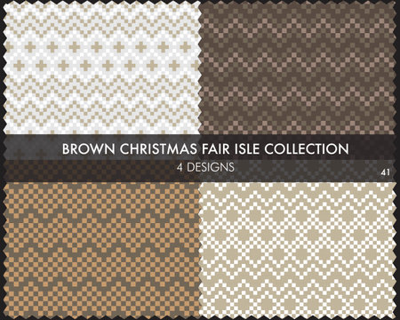 Brown Christmas fair isle pattern collection includes 4 design swatches for fashion textiles, knitwear and graphicsのイラスト素材