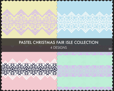 Pastel Christmas fair isle pattern collection includes 4 design swatches for fashion textiles, knitwear and graphicsのイラスト素材
