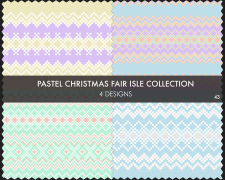 Pastel Christmas fair isle pattern collection includes 4 design swatches for fashion textiles, knitwear and graphicsのイラスト素材