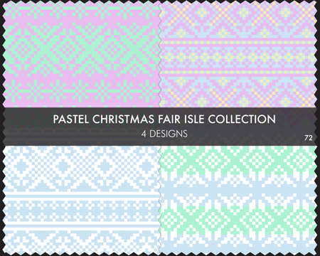 Pastel Christmas fair isle pattern collection includes 4 design swatches for fashion textiles, knitwear and graphicsのイラスト素材
