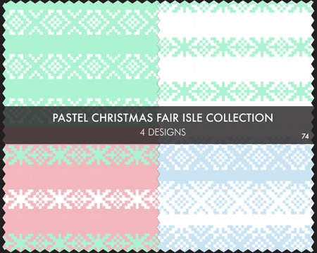 Pastel Christmas fair isle pattern collection includes 4 design swatches for fashion textiles, knitwear and graphicsのイラスト素材