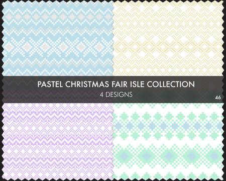 Pastel Christmas fair isle pattern collection includes 4 design swatches for fashion textiles, knitwear and graphicsのイラスト素材
