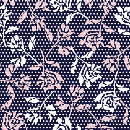 Pastel Floral tropical botanical seamless pattern dotted background for fashion textiles and graphicsのイラスト素材