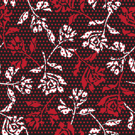 Red Floral tropical botanical seamless pattern dotted background for fashion textiles and graphicsのイラスト素材