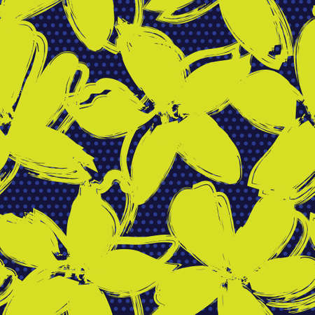 Yellow Floral tropical botanical seamless pattern dotted background for fashion textiles and graphicsのイラスト素材