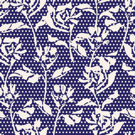 Blue Floral tropical botanical seamless pattern dotted background for fashion textiles and graphicsのイラスト素材