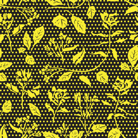 Yellow Floral tropical botanical seamless pattern dotted background for fashion textiles and graphicsのイラスト素材