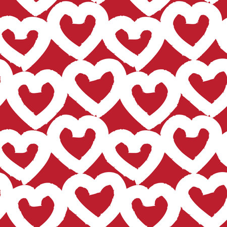 Red Heart shaped brush stroke seamless pattern background for fashion textiles, graphics