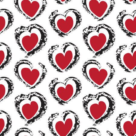 Red Heart shaped brush stroke seamless pattern background for fashion textiles, graphics