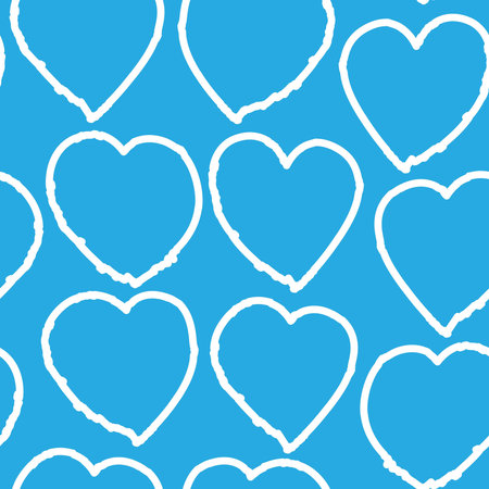 Blue Heart shaped brush stroke seamless pattern background for fashion textiles, graphics
