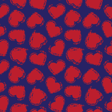 Red Navy Heart shaped brush stroke seamless pattern background for fashion textiles, graphicsのイラスト素材